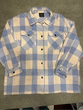 EUC Light Blue and White Buffalo Plaid Shacket -Size XL